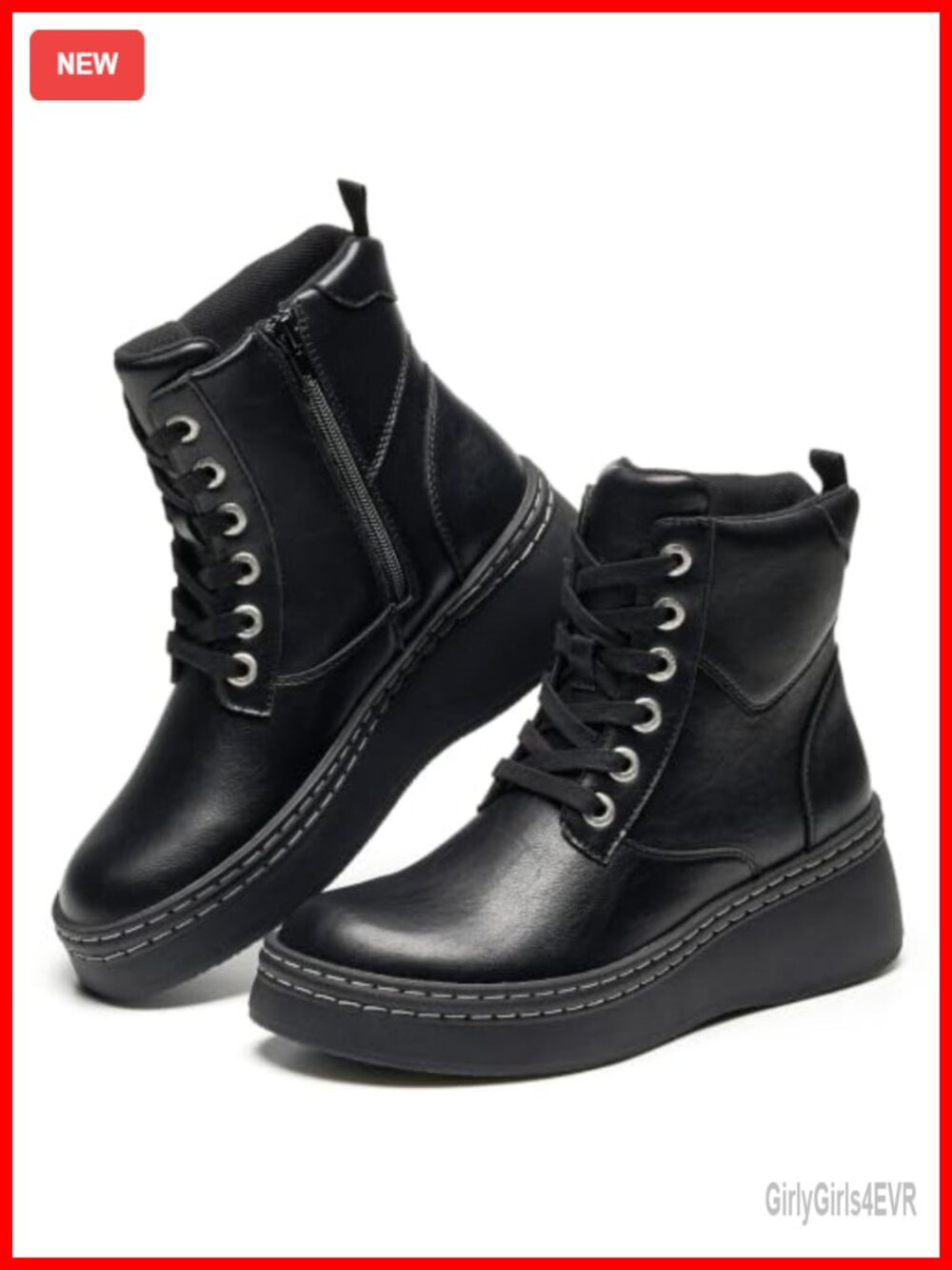 Genuine Leather Platform Ankle Boots Combat Booties Inside Zip